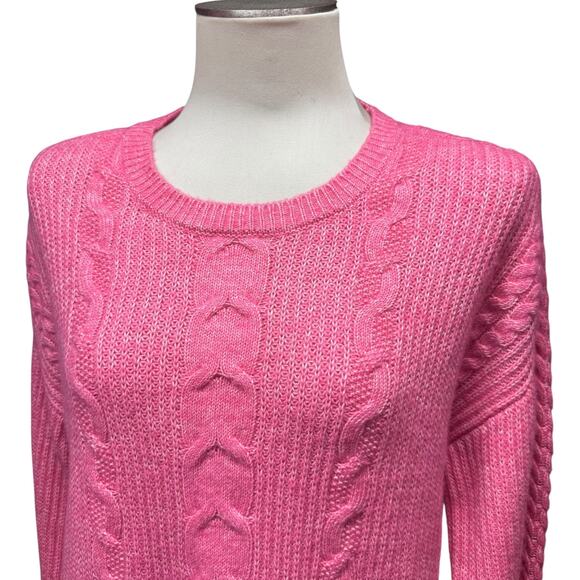 Cabi Elsa Oversized Cable Knit Sweater Pink Medium - Picture 3 of 7